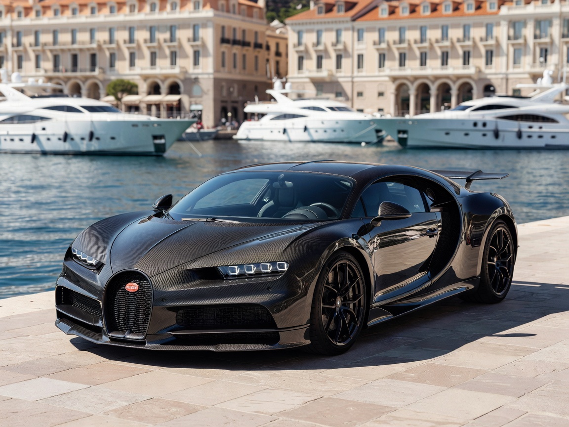 Bugatti Chiron Pur Sport carbon fiber exterior in Monaco harbor