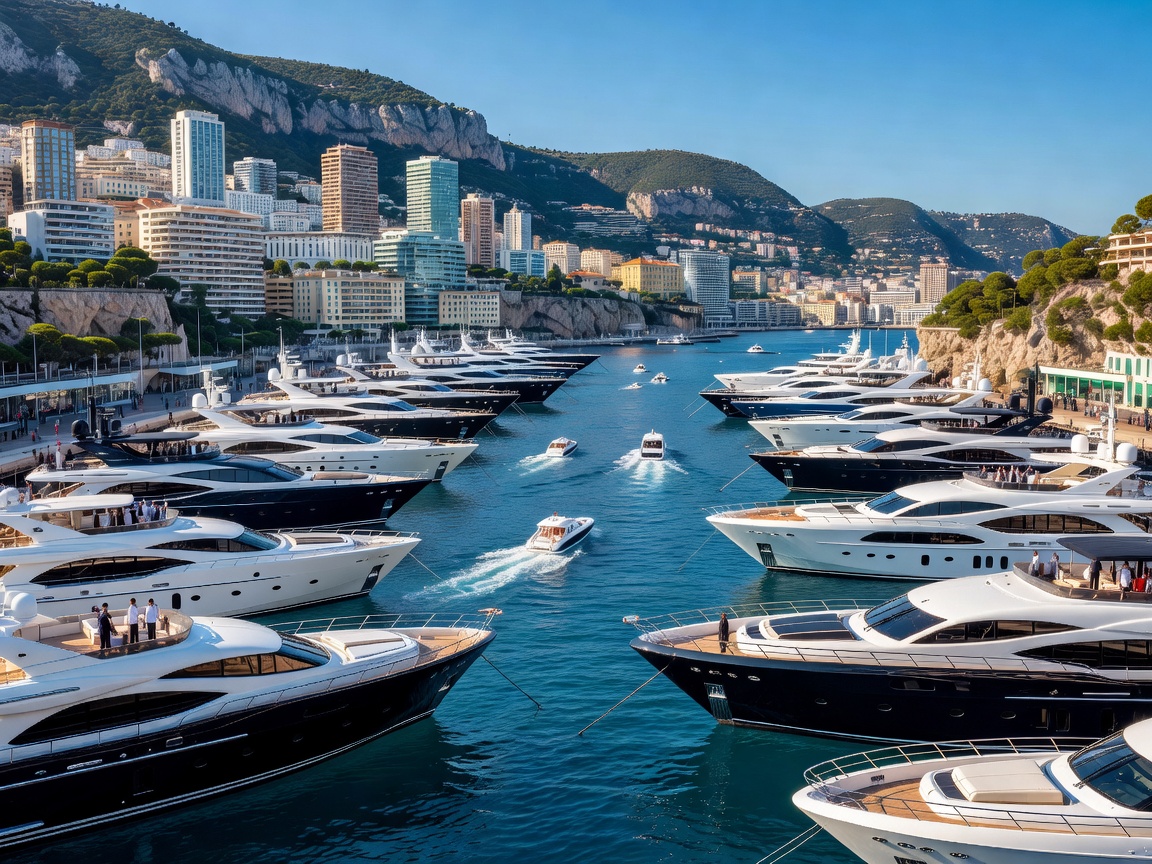 Superyachts anchored in Port Hercule Monaco during Grand Prix weekend